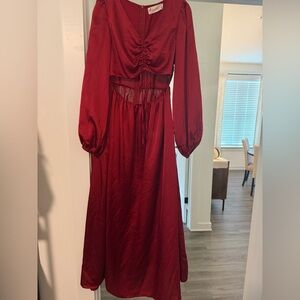 Chic Long Sleeve Red Dress